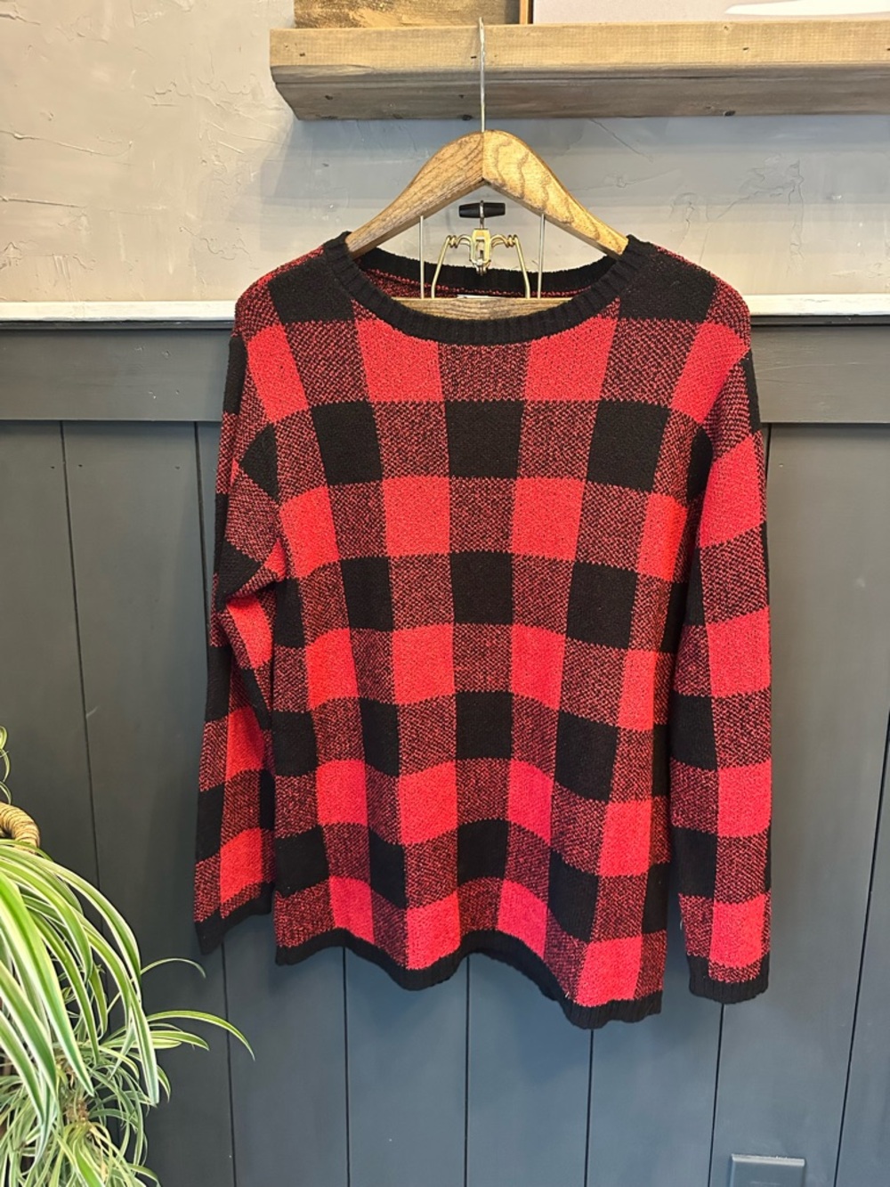 Southern‎ Lady Red Black Buffalo Plaid Knit Top Women’s Size Medium